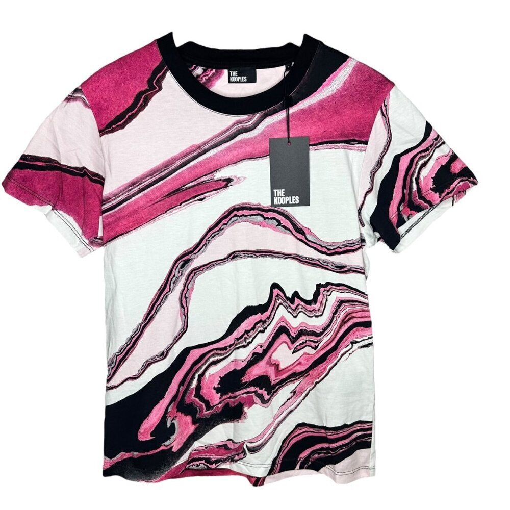 The Kooples Cotton Marble Print T-Shirt Pink‎ & Black Short Sleeve Size Small
